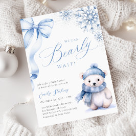 Blue Winter Polar Bear Baby Shower Invitation 招待状