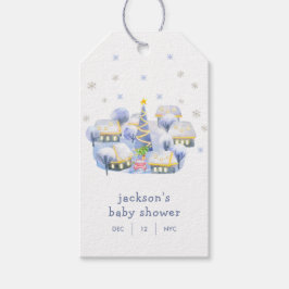 Blue Winter Snow It Take A Village Baby Shower  ギフトタグ