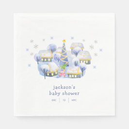 Blue Winter Snow It Take A Village Baby Shower  スタンダードランチョンナプキン