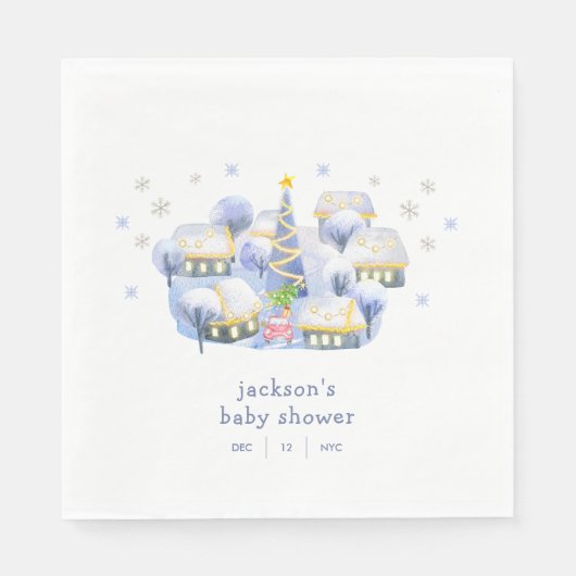 Blue Winter Snow It Take A Village Baby Shower  スタンダードランチョンナプキン (正面)