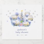 Blue Winter Snow It Take A Village Baby Shower スパークリングワインラベル (シングルラベル)