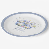 Blue Winter Snow It Take A Village Baby Shower  ペーパープレート (アングル)