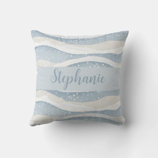 Blue Winter Snowfall Wave Personalized Pattern クッション (裏面)