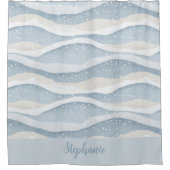 Blue Winter Snowfall Wave Personalized Pattern シャワーカーテン (正面)