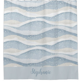 Blue Winter Snowfall Wave Personalized Pattern シャワーカーテン