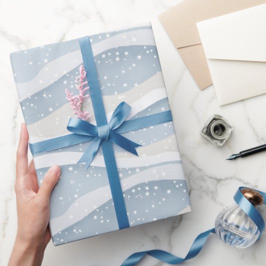 Blue Winter Snowfall Wave Personalized Pattern ラッピングペーパー (ギフト)