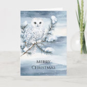 Blue Winter Snowy Owl Christmas   カード (正面)