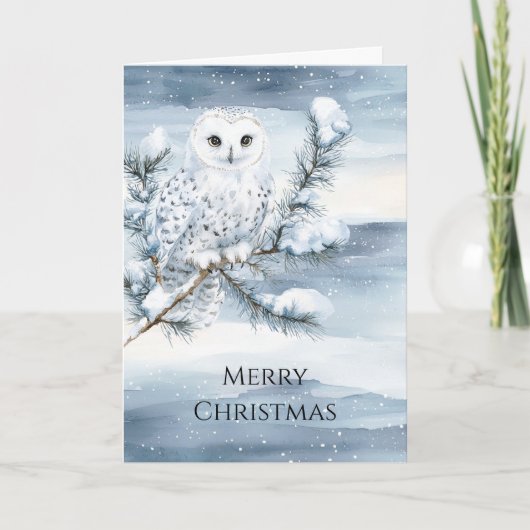 Blue Winter Snowy Owl Christmas   カード (正面)