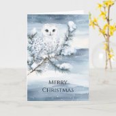 Blue Winter Snowy Owl Christmas   カード (黄色い花)