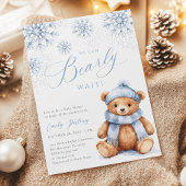 Blue Winter Teddy Bear Baby Shower Invitation 招待状