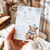 Blue Winter Teddy Bear Baby Shower Invitation 招待状