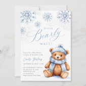Blue Winter Teddy Bear Baby Shower Invitation 招待状 (正面)