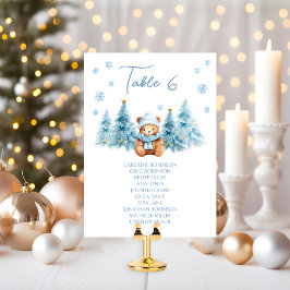 Blue Winter Teddy Bear Baby Shower Table Number