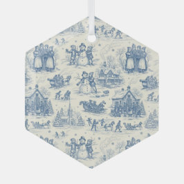 Blue Winter Toile Chinoiserie ガラスオーナメント