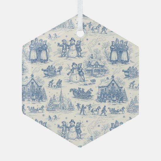 Blue Winter Toile Chinoiserie ガラスオーナメント (正面)