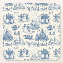 Blue Winter Toile Chinoiserie スクエアペーパーコースター