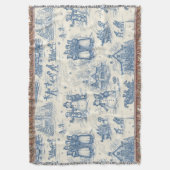 Blue Winter Toile Chinoiserie スローブランケット (正面縦)