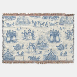 Blue Winter Toile Chinoiserie スローブランケット