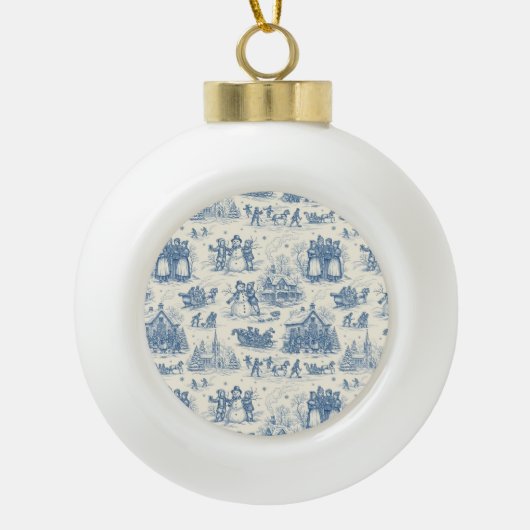 Blue Winter Toile Chinoiserie セラミックボールオーナメント (正面)