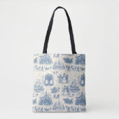 Blue Winter Toile Chinoiserie トートバッグ (正面)