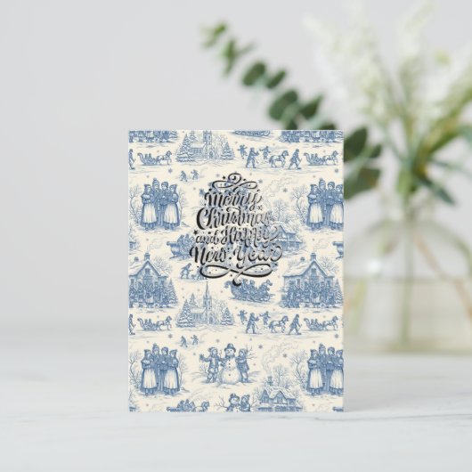 Blue Winter Toile Chinoiserie ポストカード (スタンド正面)