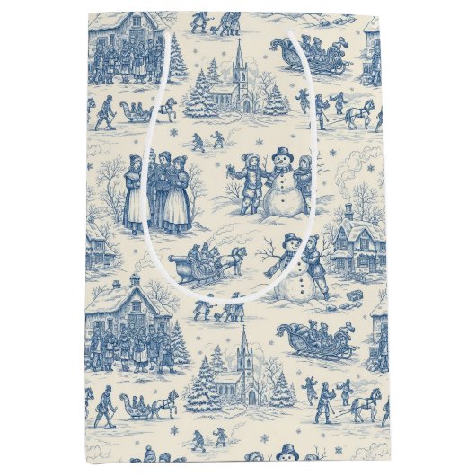 Blue Winter Toile Chinoiserie ミディアムペーパーバッグ (正面)
