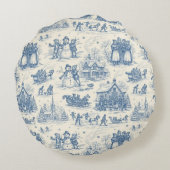 Blue Winter Toile Chinoiserie ラウンドクッション (裏面)