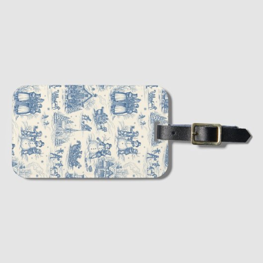 Blue Winter Toile Chinoiserie ラゲッジタグ (正面横)