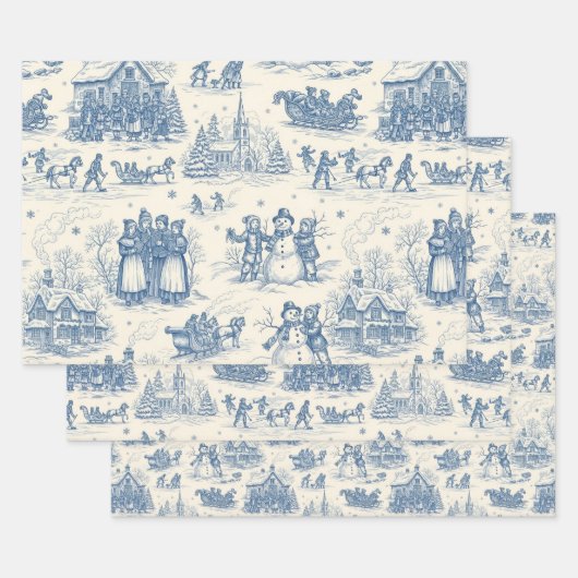 Blue Winter Toile Chinoiserie ラッピングペーパーシート (セット)