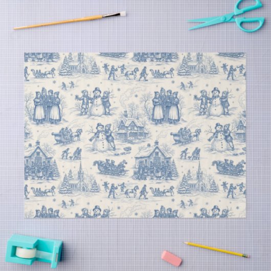 Blue Winter Toile Chinoiserie 薄葉紙 (クラフト)