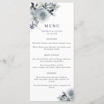 Blue Winter Water Color Flowers 結婚's Menu