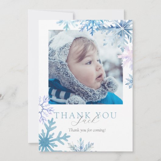 Blue Winter Wonderland photo thank you card サンキューカード (正面)