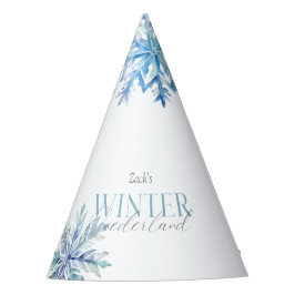 Blue Winter Wonderland Snowflake First Birthday  パーティーハット