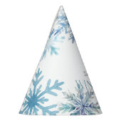 Blue Winter Wonderland Snowflake First Birthday  パーティーハット (左)