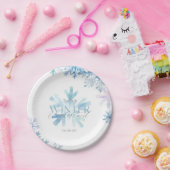 Blue Winter Wonderland Snowflake First Birthday  ペーパープレート (パーティー)