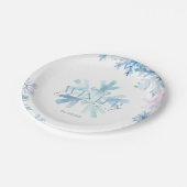 Blue Winter Wonderland Snowflake First Birthday  ペーパープレート (アングル)