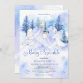 Blue Winter Woodland Arctic Animals Baby Sprinkle 招待状 (正面/裏面)