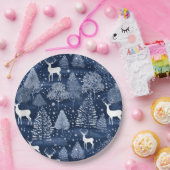 Blue Winter Woodland Christmas Reindeer Holiday ペーパープレート (パーティー)