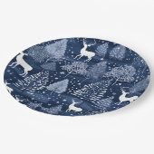 Blue Winter Woodland Christmas Reindeer Holiday ペーパープレート (アングル)