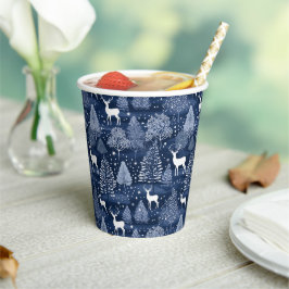 Blue Winter Woodland Christmas Reindeer Holiday 紙コップ