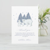 Blue Winter Woodland Polar Bear Baby Shower  サンキューカード (スタンド正面)