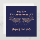 Blue wish card Merry Christmas new year reindeer シーズンカード (正面/裏面)