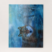 Blue Wolf Winter Forest Wildlife Painting ジグソーパズル (縦)