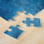 Blue Wolf Winter Forest Wildlife Painting ジグソーパズル (側面)