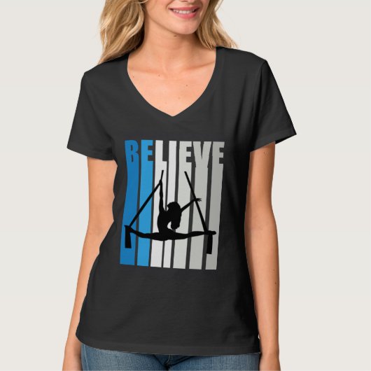 Blue Womens Believe Air Dancer Motivational Retro  Tシャツ (正面)