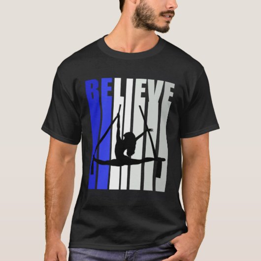 Blue Womens Believe Air Yoga Inspirational Squad P Tシャツ (正面)