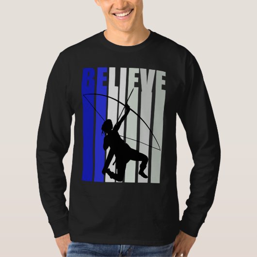 Blue Womens Believe Archery Inspirational Archer G Tシャツ (正面)