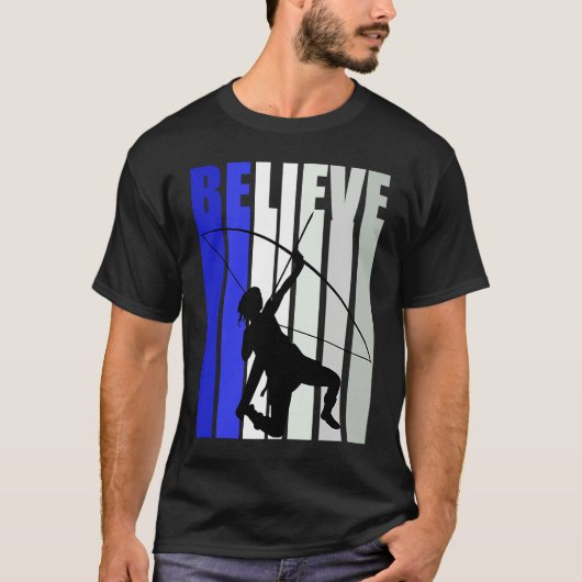 Blue Womens Believe Archery Inspirational Archer G Tシャツ (正面)