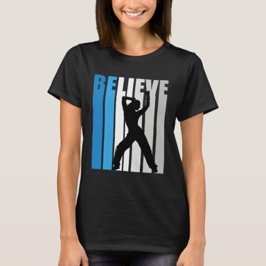 Blue Womens Believe Dance Motivational Retro Graph Tシャツ (正面)