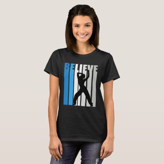 Blue Womens Believe Dance Motivational Retro Graph Tシャツ (正面フル)